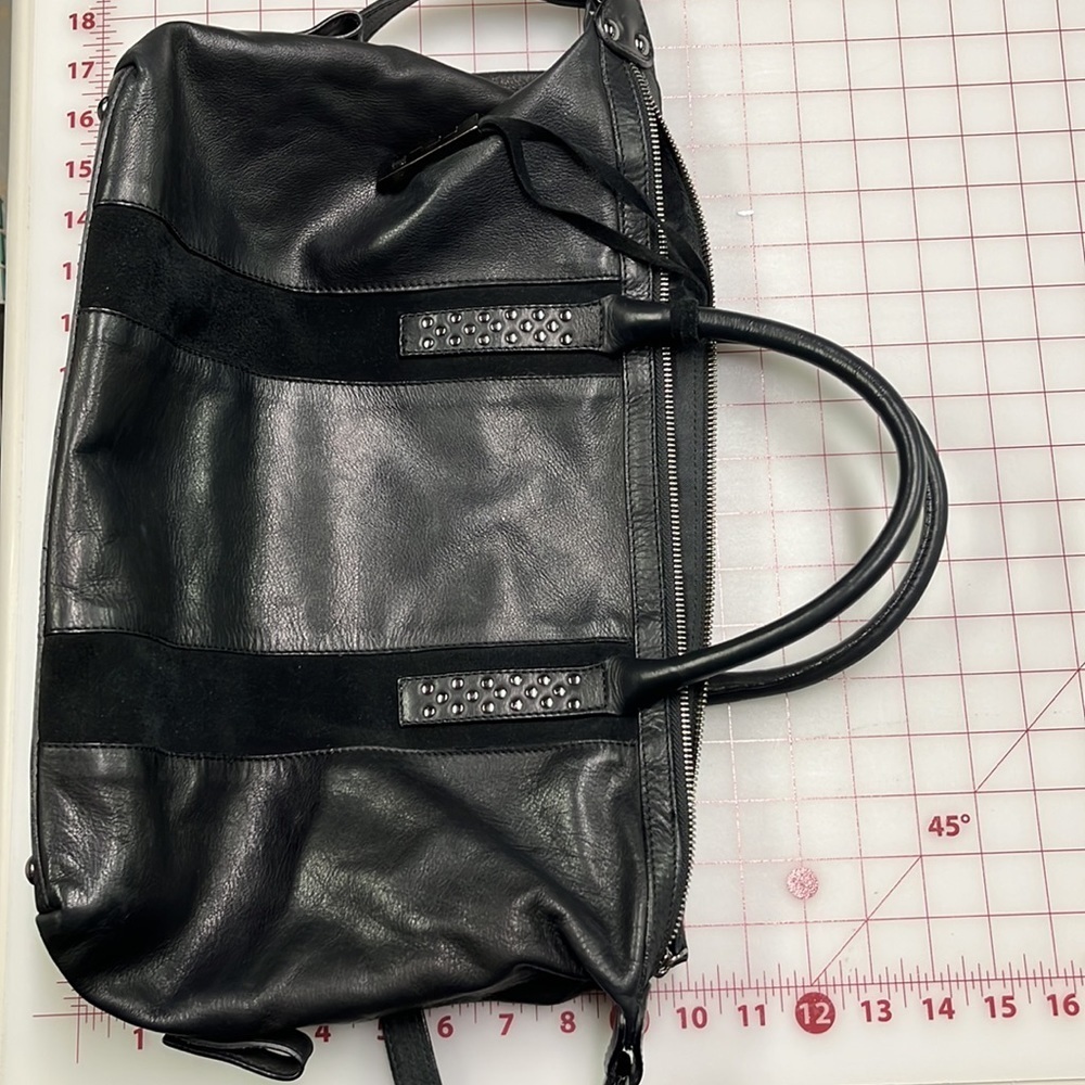 INNUE Career/Travel Black Leather/Suede Stud Accent Top Handle Long Strap Purse - Picture 5 of 16